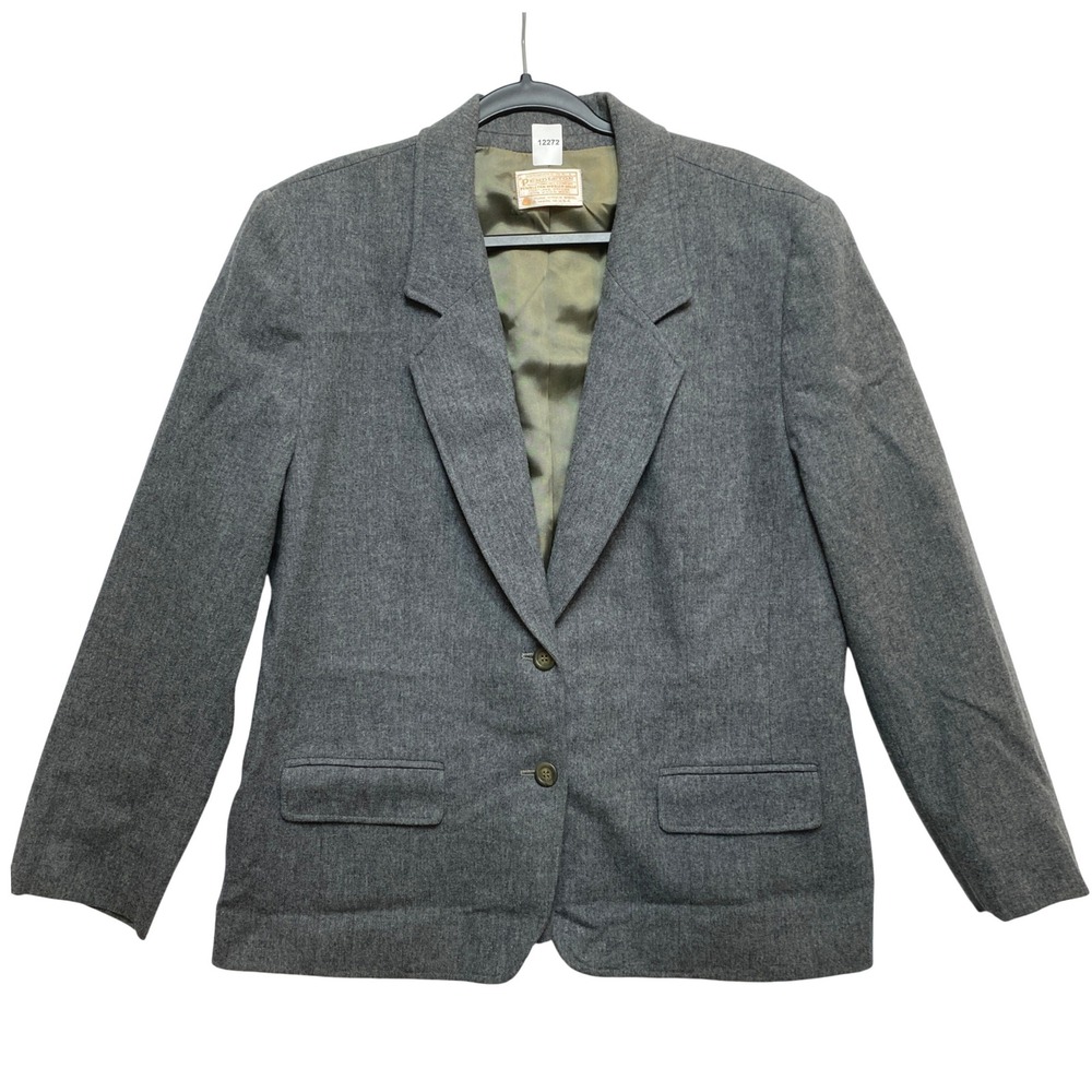 Pendleton Wool Blazer Womens 12 Gray Pure Virgin Wool Two Button Lined USA Made